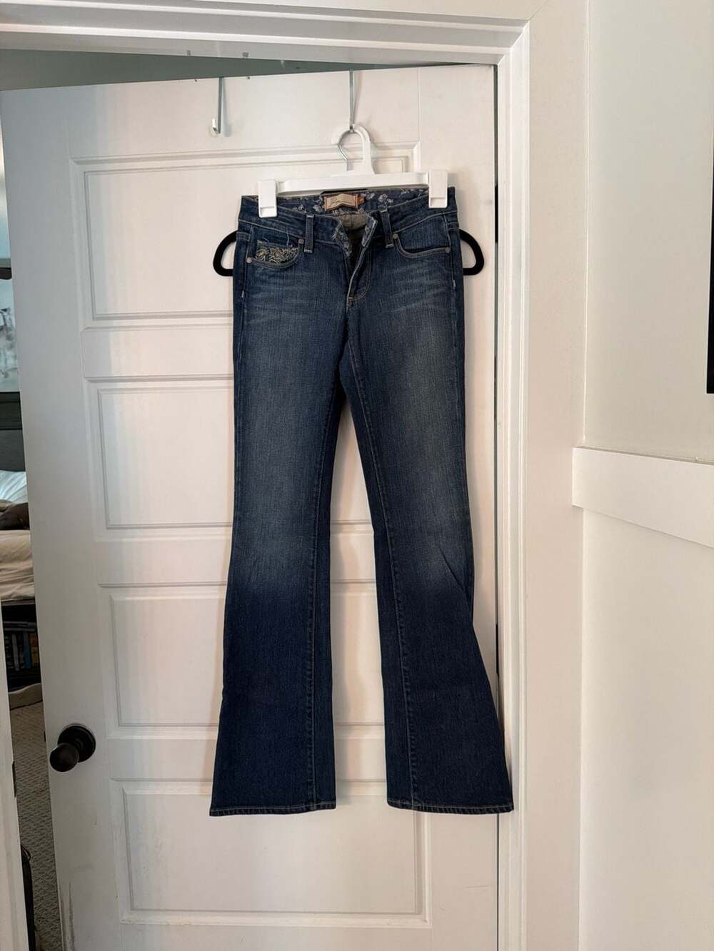 Paige Premium Denim Hidden Hills Bootcut Jeans with Floral Embroidered Pockets S